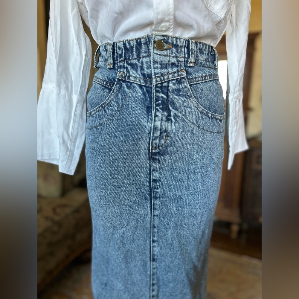 Vintage 80s Whipp Denim Midi Skirt 3 - Picture 2 of 14